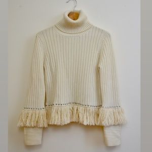 Jonathan Simkhai Cream Wool Fringe Turtleneck